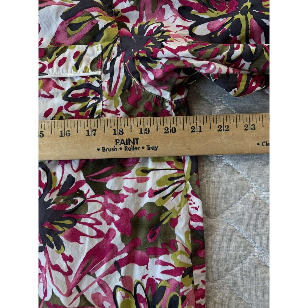 Trina Turk Pajama Set‎ Womens Large Pink Green Floral Print Cotton Sleepwear - Picture 6 of 9